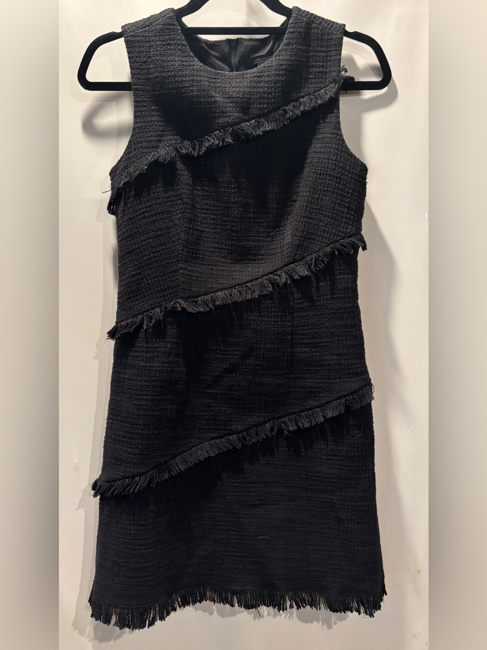 Ann Taylor Boucle Black Dress Size Zero Mini With Fringe